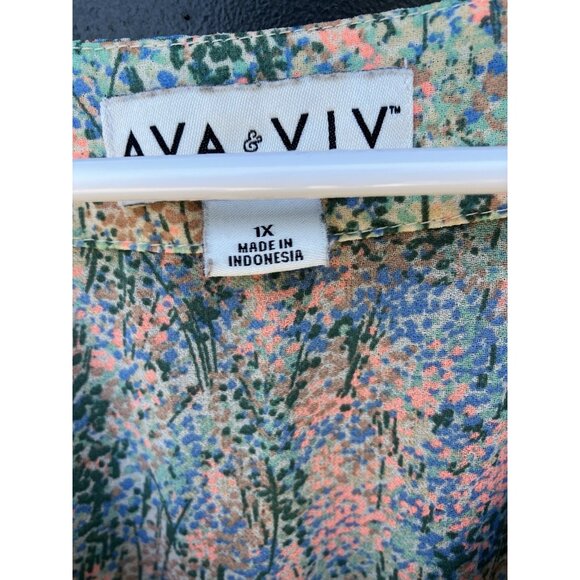 Women's Ava & Viv Pastel Floral Tiered Maxi Dress Flutter Sleeves Plus Size 1X - Picture 3 of 10